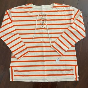 Talbots 100% Cotton, Orange and White Striped Lace-Up Top